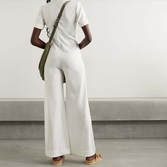 Suzie Kondi | NWT Short-Sleeve Jumpsuit in Ivory White Ponte | made in LA - Picture 2 of 9